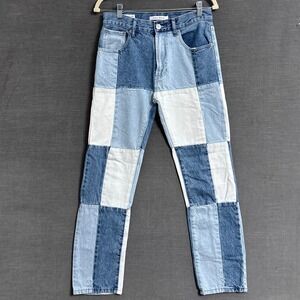 PacSun Blue and White Patchwork Boot Cut Jeans